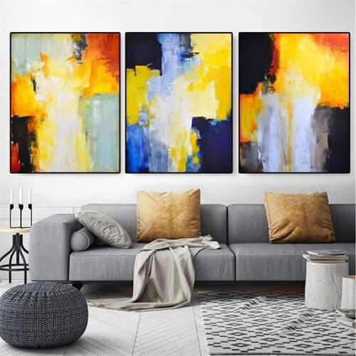 3 Panels Yellow and Blue Abstract Canvas Oil Painting Modern Cuadro Living Room Sofa Decoration Canvas Wall Art Posters Prints