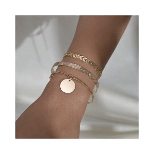 3pcs/lot Bohemian Gold Color Leaf Chain Women Bracelet Disc Pendant Fashion Bangle For Lovers Holiday Gift