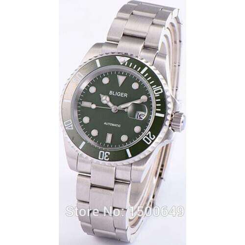40mm BLIGER sapphire green dial green ceramic bezel date window automatic mens Mechanical waterproof watch