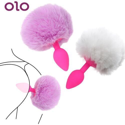 OLO Anal Sex Toys for Women Silicone Butt Plug Anal Plug Tail Adult Products Hairy Rabbit Tail Erotic Toys