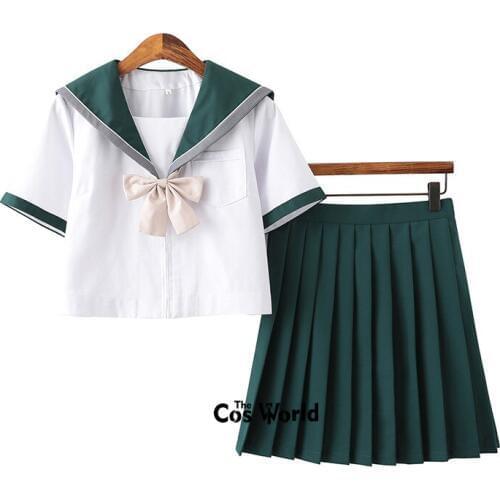 [Atrovirens] Black Summer Navy Sailor Suit Tops Skirts JK High School Uniform Class Uniform Students Cloth
