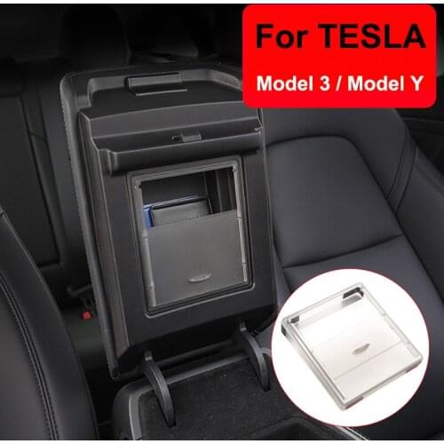 Car Accessories For Tesla Model 3 Y Auto Armrest Box Storage Organizer Containers Transparent Hidden Holder Box 2017 2018 2019