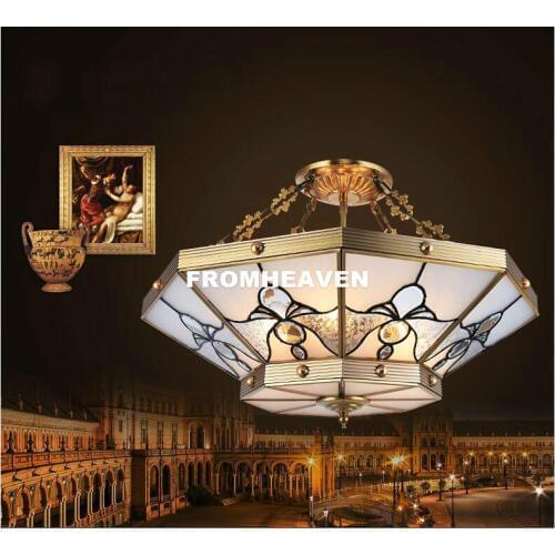 Free Shipping D50cm H23cm Art Decration 90-265V Bronze Anqitue Style Design Ceiling Lamp Copper Luster E14 LED Ceiling Lighting