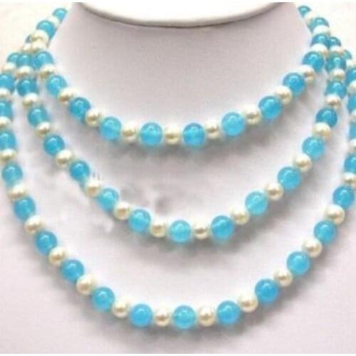 Free shipping fashion diy 7-8mm white freshwater cultured pearl calaite round beads necklace engagement gifts 48'inch MY5269