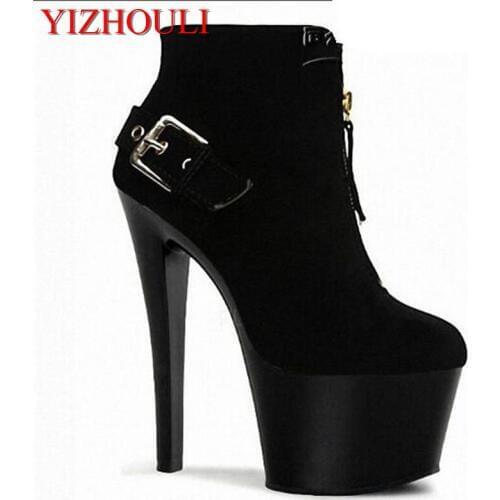 High heels platforms dinner party Banquet black gladiator ankle boots17-18cm spool heel shoes for women Boots