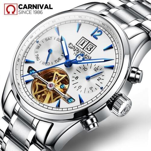 Carnival 2019 Mens Watches Top Brand Luxury Business Automatic Clock Tourbillon Waterproof Mechanical Watch relogio masculino