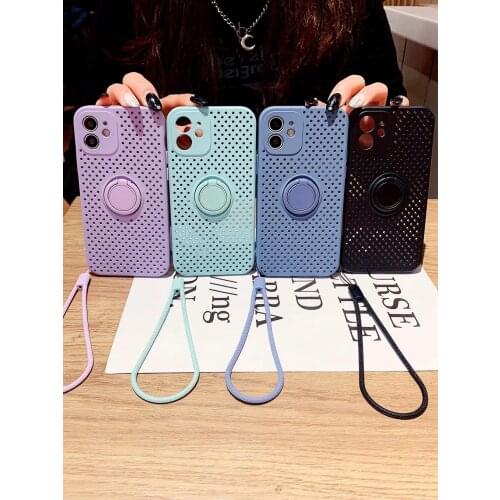 Hollow Phone Cases For iPhone 11 Pro Max 11 Pro X XS XR XS Max i7 i8 Plus SE 2020 Breathable Phone Stand Case With Lanyard