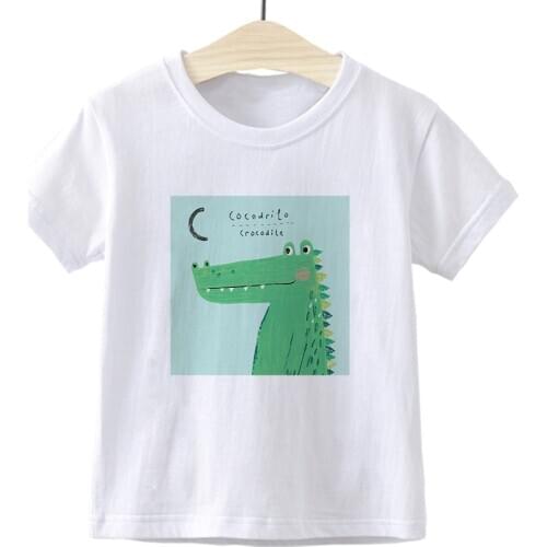 Korean Trend Child T-shirts Kawaii Style Crocodile Printed Kids Clothing High Quality Tops Y2k Fashion Baby Boys Girls T-shirt