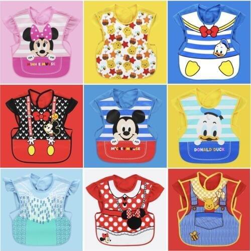 Disney Cute Baby Adjustable Bibs EVA Waterproof sleeveless Lunch Feeding Bibs Baby Cartoon Feeding Cloth Children Baby Apron
