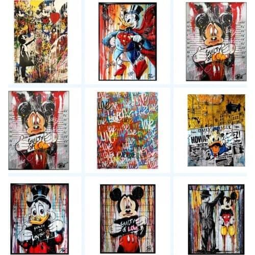 Disney Mickey Mouse and Donald Duck Graffiti Art Canvas Paintings Poster and Print Street Art Wall Picture for Home Decor Cuadro