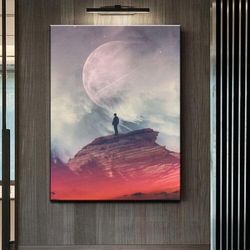 Home Decor Painting Space universe Lonely people scenery wall art print on canvas modern painting living room decor picture