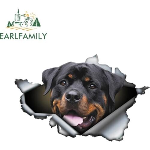 EARLFAMILY 13cm x 8.4cm Funny Rottweiler Car Sticker Torn Metal Decal Reflective Stickers Pet Dog Decals 3D Rott Car Styling