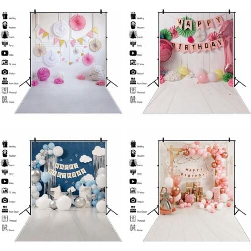 Fantasy Happy 1st 2 3 Birthday Backdrops For Baby Girl Boy Party Decro White Door Kid Portrait Photo Backgrounds For Photozone