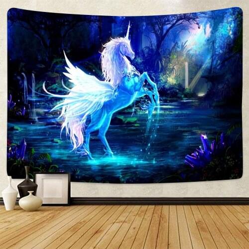 Unicorn Tapestry Art Wall Hanging Decorative Fantasy Elves Tapestries Polyester Hippie Bohemian Wall Home Decor Tapestry