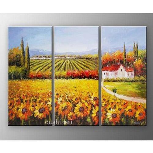 Handmade Pictures Autumn Golden Sunflowers Landscape Oil Paintings On Canvas Wall Art Group View Countryside Painting