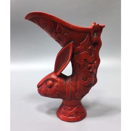 Chinese imitation red coral sheep head wine cup crafts statue