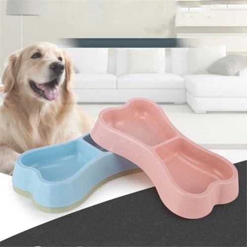 Pet Dog Feeder Plastic Kitten Double Creative Easy To Clean Bowls Puppy Feeding Food Drinking Water Dishes Pets Supplies
