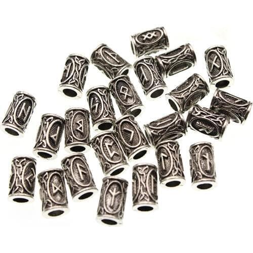24pcs/Set Round Tube Bead Viking Knots Runes Beads for Jewelry Making Beard Hair Paracord Pendant fit Charm Bracelet DIY Finding