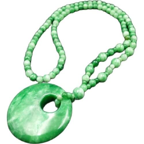 Natural jade necklace pendant, Yang green dry blue circular ring pendant jade pendan