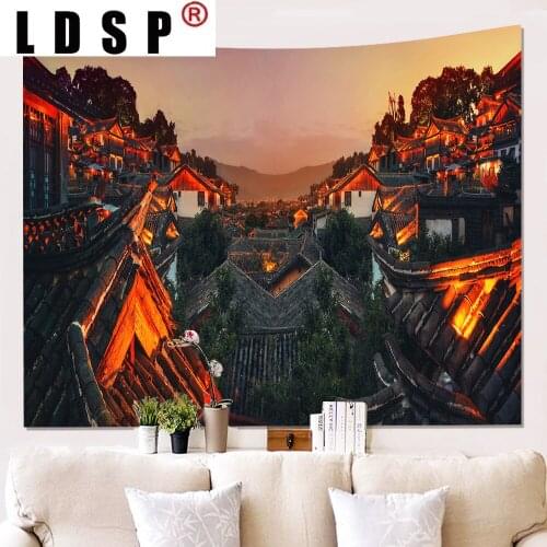 LDSP Vintage Lights Rural Town Tapestry Hanging Covering Rugs Background Cloth Beach Mat Blanket Art Bedroom Living Home Decor