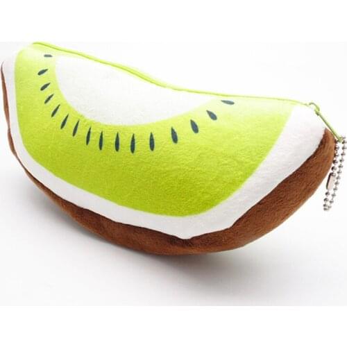 Fashion Cute Kiwi Fruit Velvet Wallet Pencil Case Pen Bags Purse Plush Pouch Storage Stationery Woman Make Up Cosmetic Handbag