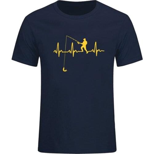 2020 Summer Mens T Shirts Fish Heartbeat Fun Short Sleeve Fisherman Tees Crew Neck Tops Cotton Funny Humor T-Shirt Plus Size