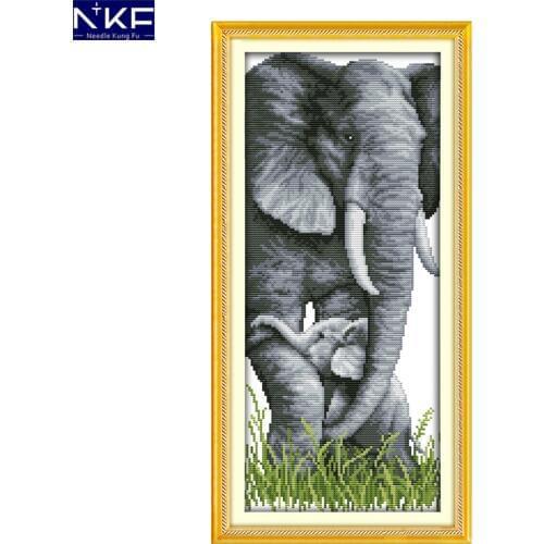 NKF The Elephant Mother and Son Animal Pattern Handmade Craft Needlework Cross Stitch Embroidery Kit Cross Stitch for Home Decor