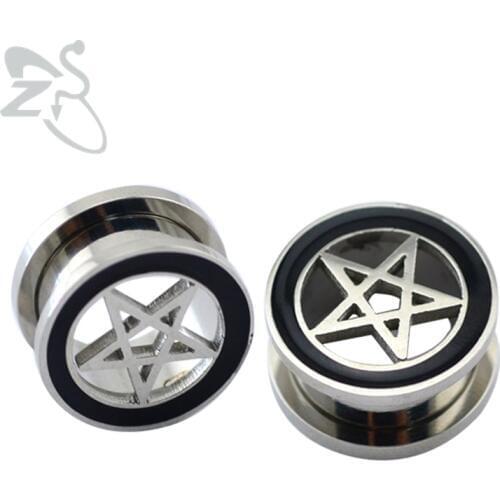 Stainless Steel Piercing Orelha Pentgram Star Ear Plug Piercing Expansions Ear Body Piercing Tunnels 1 Pair