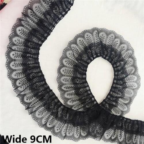 9CM Wide White Black Double Layers Mesh Lace Ribbon Pleated Collar Cuffs Skirt Doll Clothes Sewing Patchwork Lace Accessories