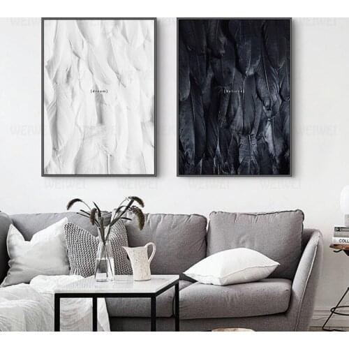 Nordic Morden Black And White Feather Posters And Prints Canvas Painting Wall Art Wall Pictures For Living Room Contracted Style
