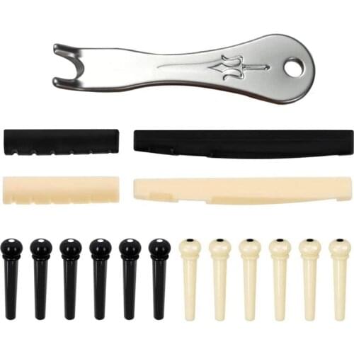 Guitar Bridge Pins Puller Pulling Remover Extractor Tool with 2 Pack Guitar Saddle Nut and 12 Pack Guitar Bridge Pins