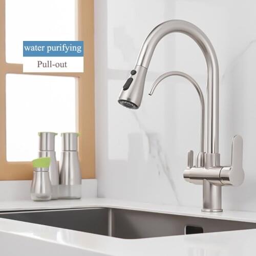 Deck Mounted Kitchen Faucets Pull Out Hot Cold Water Filter Tap for Kitchen Three Ways Sink Mixer Kitchen Faucet Kitchen Fixture