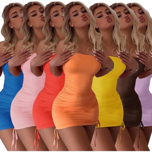 Somoshein s-2XL Summer 2021 Women Sexy Dress Fashion Club Solid Color Tube Top Drawstring Mini Dresses Wholesale Dropshopping