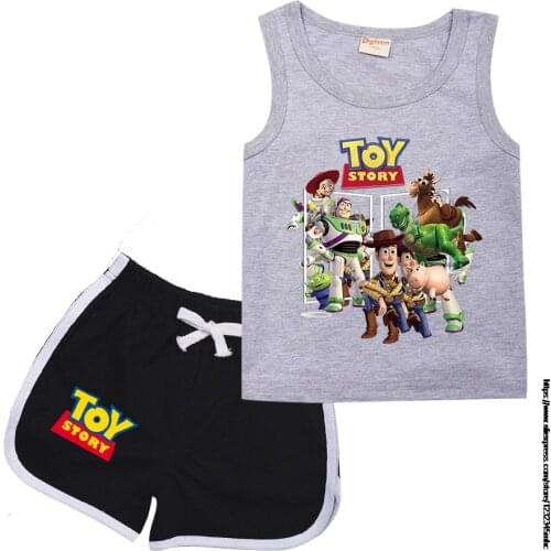 Disney Beach Toy Story 4 Boys Sports Clothes Suit Children Fashion Leisure Letters Sleeveless Baby Vest + T-shirt 2pcs Sets kids
