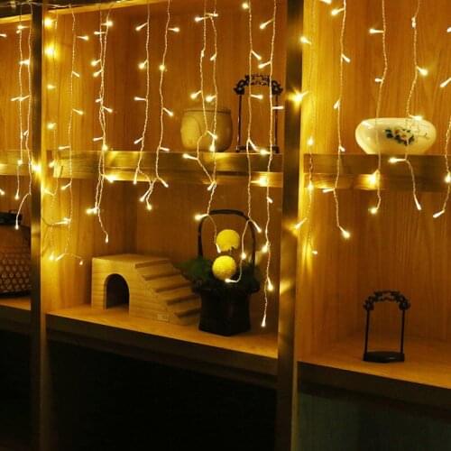 LED Luces De Carambano 3.5M 96LED Cortina Cadena De Luz Impermeable Luces De Hadas Decoraciones Para Interior Aire Libre Boda