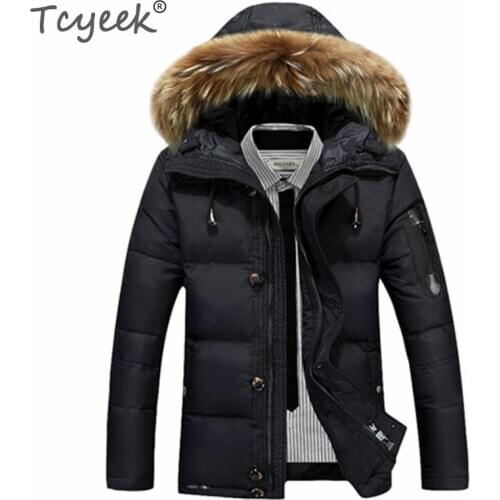 Tcyeek 2020 Thick Warm Winter Jacket Men Casual White Duck Down Jackets Coats Raccoon Fur Hooded Black Parka Pluma Hombre CJ286