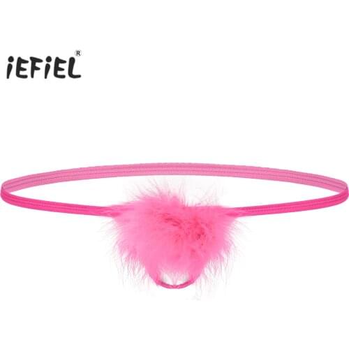 Mens Gay Lingerie Feather Decor Holes G-string Briefs Sissy Underwear Low Rise Elastic Waistband Panties T-back Open Butt Thongs