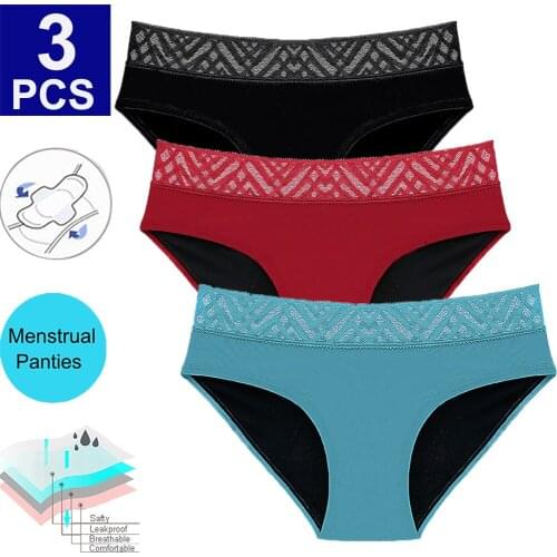 3PCS/Lot 4 Layers Leak Proof Menstrual Panties Sexy Lingerie Women Menstrual Panties Briefs Period Panties Bragas Menstruales