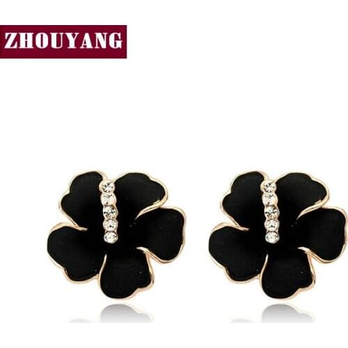 Top Quality Black Flower Earrings Rose Gold Color Stud Earrings Made with Genuine Austrian Crystal ZYE186 ZYE187