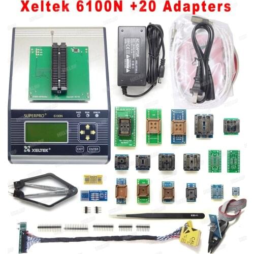 XELTEK SuperPro 6100N Universal Programmer IC Chip Device + 20 Adapters With EDID Code + IC Chip Extractor