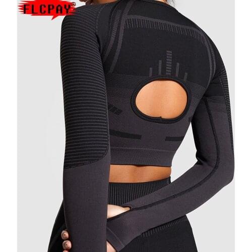 New Womens Fitness Seamless Suits Long Sleeve Crop Tops Legging Pants Workout Tracksuit Yoga Suit Sports Gym Clothes