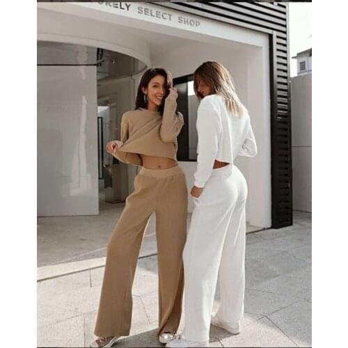 Womens Hoodie Set Spring and Autumn Long-Sleeved Trousers Two-Piece Solid Color Round Neck Pullover Loose Casual Sports Fleeces