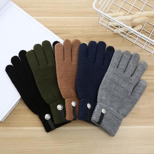 QCOOLJLY Winter Autumn Men Knitted Gloves Touch Screen Male Mitten Thicken Warm Wool Cashmere Solid Men Business Gloves