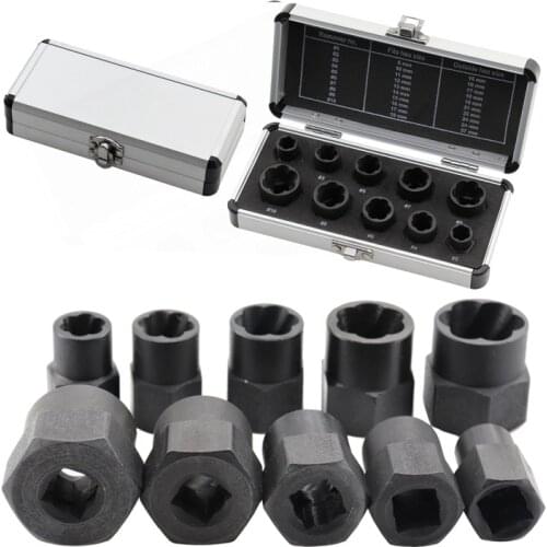 10pcs 9-19mm Damaged Nut Bolt Remover Kit Stud Extractor Broken Bolt Screw Remover Hand Tools Set Threading Tool New