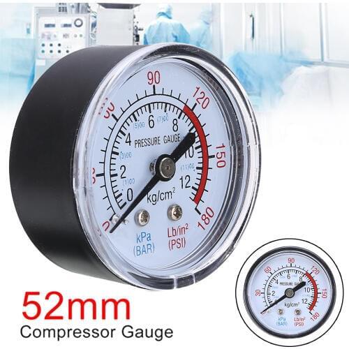 52mm Air Pressure Compressor Gauge 0-180 PSI 0-12 Bar 1/4" BSP Thread Bar Air Pressure Gauge