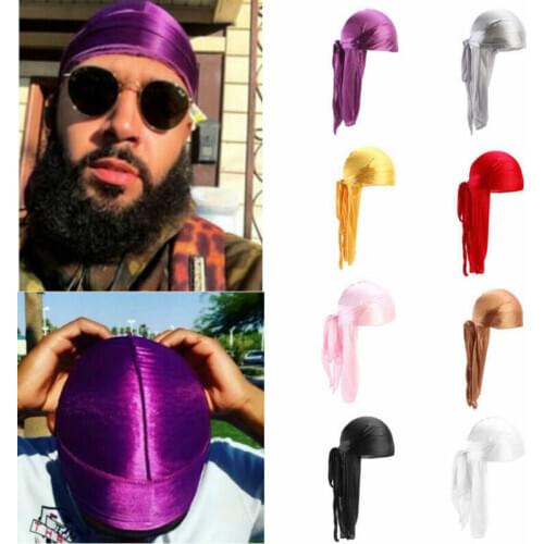 Men Women Satin Durags Bandanna Turban Wigs Pirate Hat Silky Durag Headwear Headband