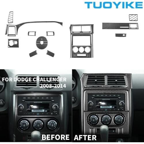 Car Inner Carbon Fiber Steering Wheel AC Air Vent Console Dashboard CD Navigation Sticker Cover Trim For Dodge Challenger 08-14