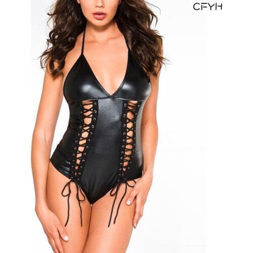 New Design Sexy Women Faux Leather Bodysuit Style Hot Bodysuit Women Combinaison Femme Plus Size XL