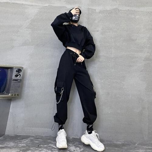 Punk Oversized Cargo Pants Women Gothic Streetwear Black Chain Harajuku Hippie Korean Street Style Trousers Female Hip Hop