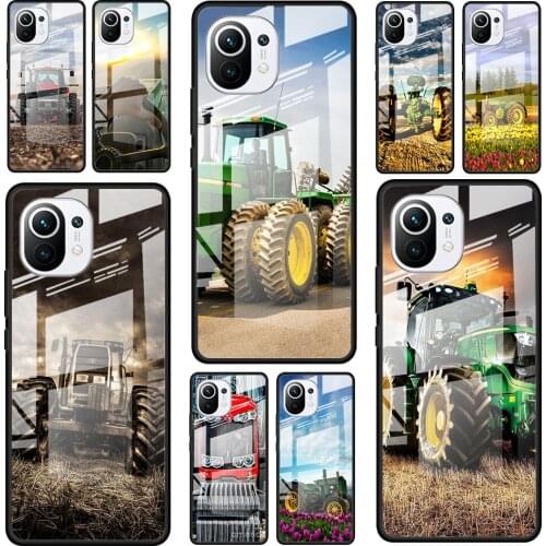 Tractor cool for Xiaomi Mi 11 Ultra Lite 10T Note 10 9T Pro CC9 CC9E 5G Luxury Tempered Glass Phone Case Cover